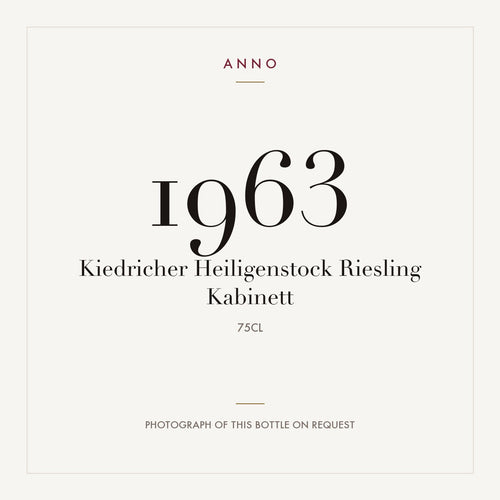Kiedricher Heiligenstock Riesling Kabinett 1963 0,75l — ANNOヴィンテージカード。実際のボトルの写真はご要望に応じてご用意します