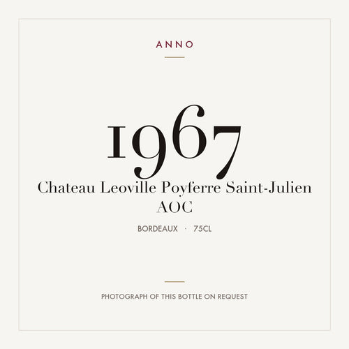 Chateau Leoville Poyferre Saint-Julien 1967 AOC 0,75l from Bordeaux — ANNO vintage card; photograph of the actual bottle available on request