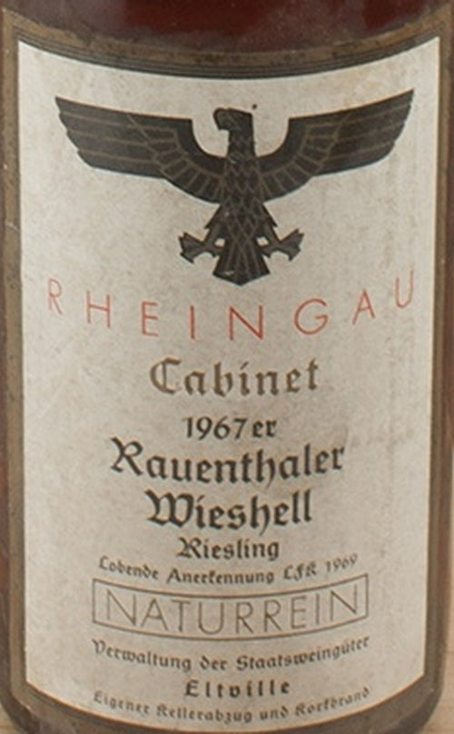 Verwaltung der Staatsweinguter Eltville Rheingau Rauenthaler Wieshell Riesling Cabinet 1967 — wine label