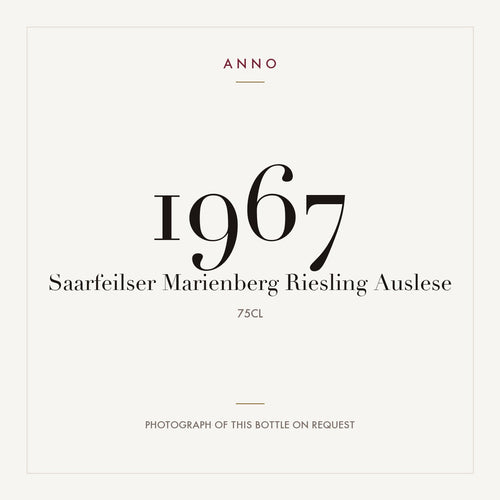 Saarfeilser Marienberg Riesling Auslese 1967 0,75l — ANNO vintage card; photograph of the actual bottle available on request