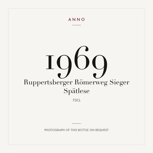 Ruppertsberger Romerweg Sieger Spatlese 1969 0,75l — ANNO vintage card; photograph of the actual bottle available on request