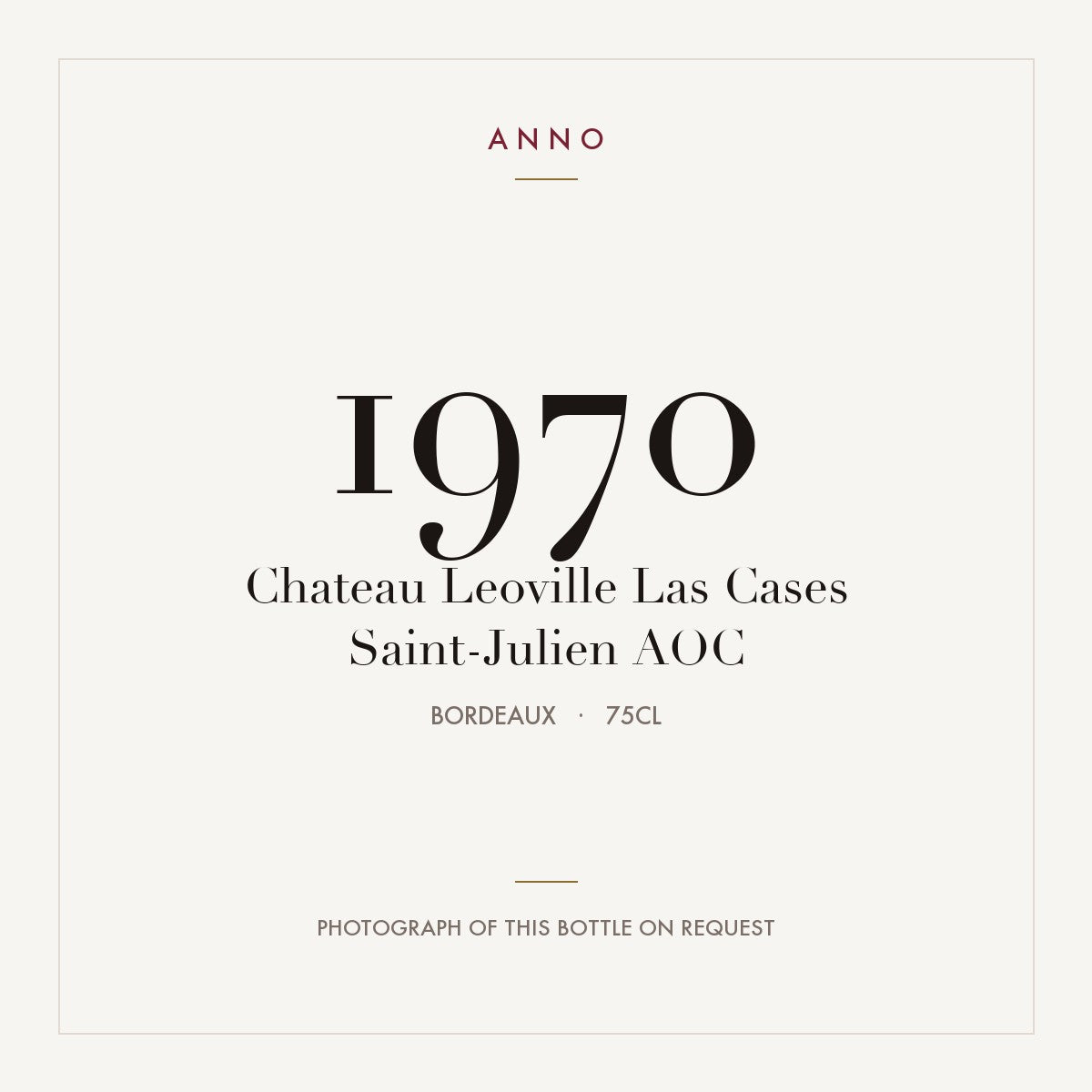 Chateau Leoville Las Cases Saint-Julien 1970 AOC 0,75l from Bordeaux — ANNO vintage card; photograph of the actual bottle available on request
