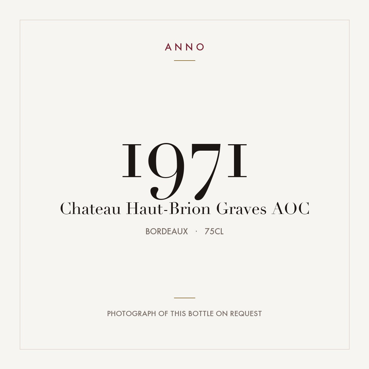 Chateau Haut-Brion Pessac-Leognan 1971 AOC 0,75l from Bordeaux — ANNO vintage card; photograph of the actual bottle available on request