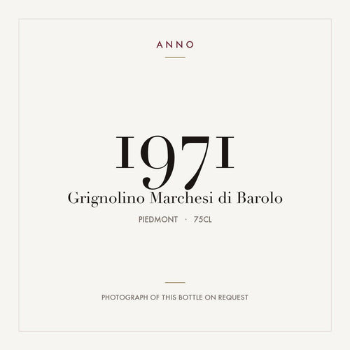 Marchesi di Barolo Grignolino 1971 DOC 0,75l — ANNO vintage card; photograph of the actual bottle available on request