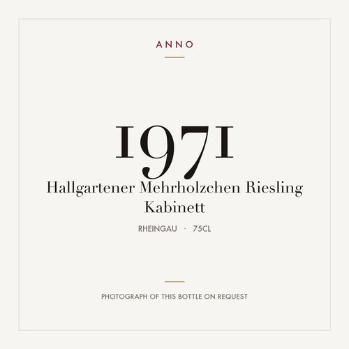 Hallgartener Mehrholzchen Riesling Kabinett 1971 0,75l from Rheingau — ANNO vintage card; photograph of the actual bottle available on request