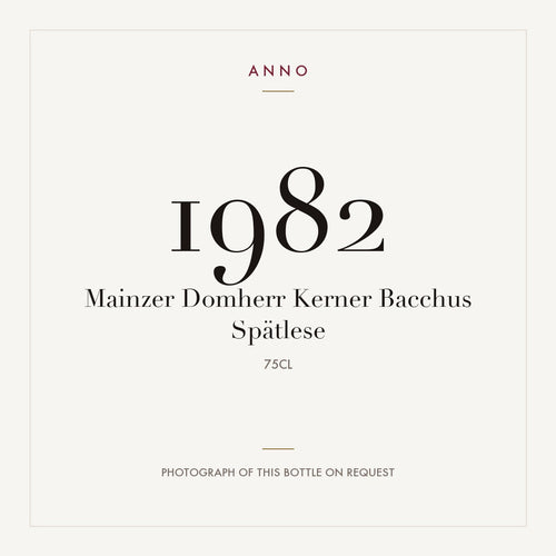 Mainzer Domherr Kerner Bacchus Spatlese 1982 0,75l — card dell'annata ANNO; foto della bottiglia reale disponibile su richiesta