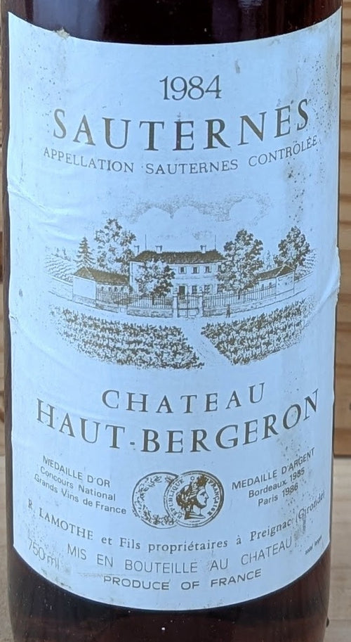 Chateau Haut-Bergeron Sauternes 1984 AOC — wine label