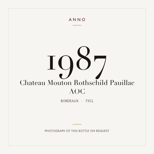 Chateau Mouton Rothschild Pauillac 1987 AOC 0,75l from Bordeaux — ANNO vintage card; photograph of the actual bottle available on request