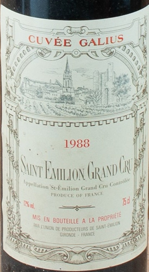 Union de Producteurs de Saint-Emilion Cuvee Galius Saint-Emilion Grand Cru 1988 AOC — wine label