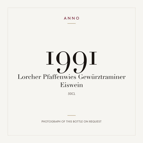 Lorcher Pfaffenwies Gewurztraminer Eiswein 1991 0,5l — ANNO vintage card; photograph of the actual bottle available on request