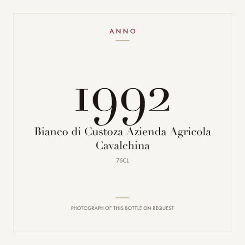 Azienda Agricola Cavalchina Bianco di Custoza 1992 DOC 0,75l — carte millésime ANNO ; photo de la bouteille réelle disponible sur demande