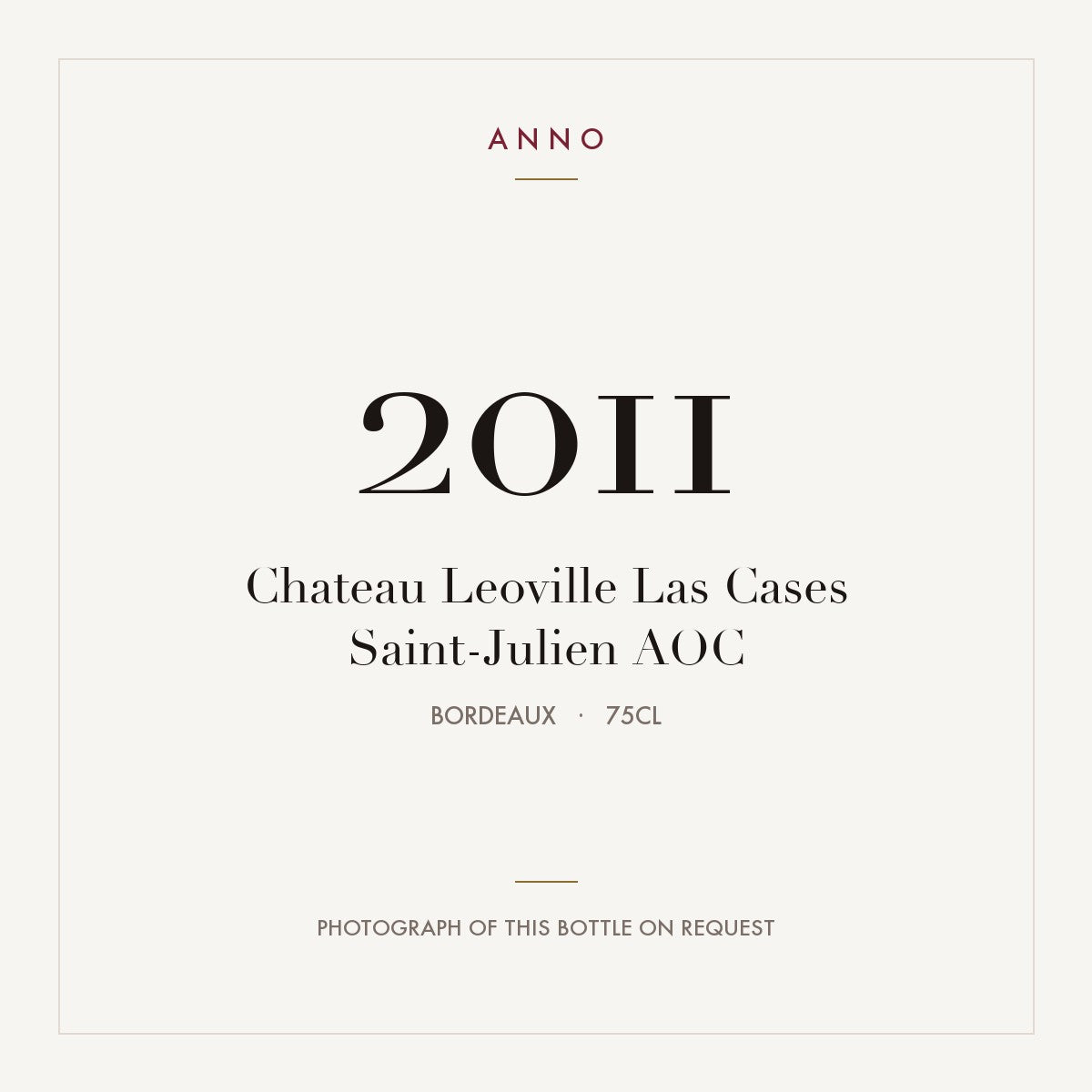 Chateau Leoville Las Cases Saint-Julien 2011 AOC 0,75l from Bordeaux — ANNO vintage card; photograph of the actual bottle available on request