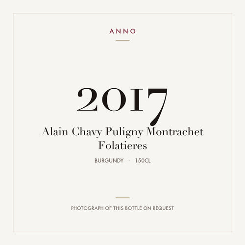 Alain Chavy Puligny Montrachet Folatieres 2017 1,5l — cartão de colheita ANNO; fotografia da garrafa real disponível a pedido