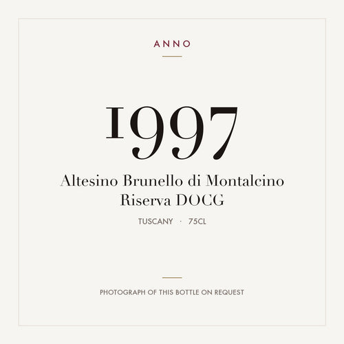 Altesino Brunello di Montalcino Riserva 1997 DOCG 0,75l from Tuscany — ANNO vintage card; photograph of the actual bottle available on request