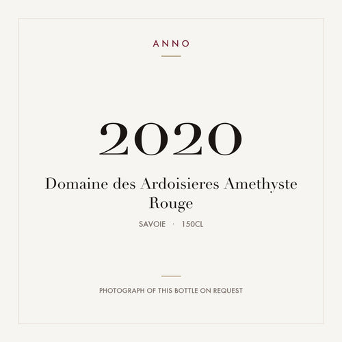 Domaine des Ardoisieres Amethyste Rouge 2020 1,5l, Savoie — carte millésime ANNO ; photo de la bouteille réelle disponible sur demande