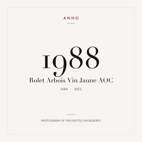 Rolet Arbois Vin Jaune 1988 AOC 0,62l from Jura — ANNO vintage card; photograph of the actual bottle available on request