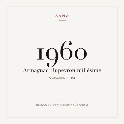 Dupeyron Armagnac 1960 0,05l — ANNO-jaargangkaart; foto van de echte fles op aanvraag