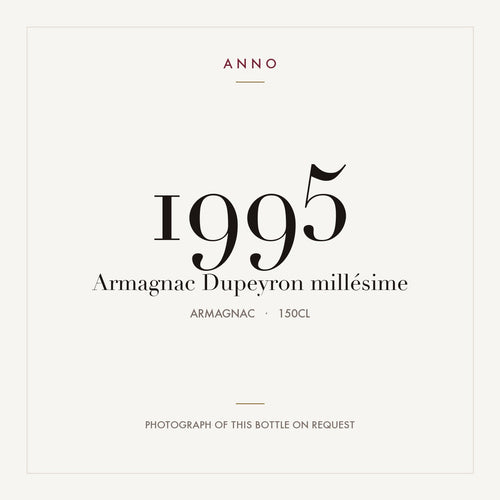 Dupeyron Armagnac 1995 1,5l — карточка урожая ANNO; фото настоящей бутылки по запросу