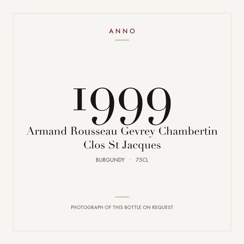 Armand Rousseau Gevrey-Chambertin Premier Cru Clos St Jacques 1999 AOC 0,75l — ANNO vintage card; photograph of the actual bottle available on request