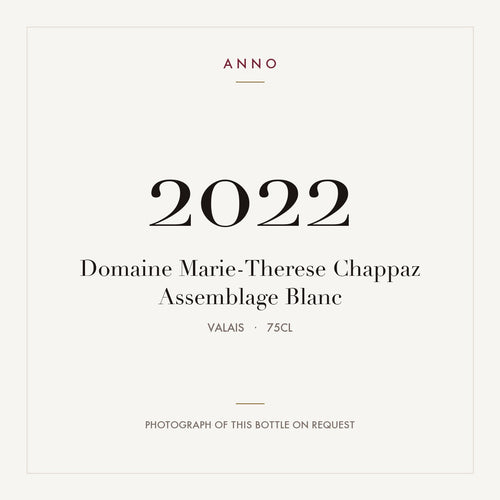 Domaine Marie-Therese Chappaz Assemblage Blanc 2022 0,75l from Valais — ANNO vintage card; photograph of the actual bottle available on request