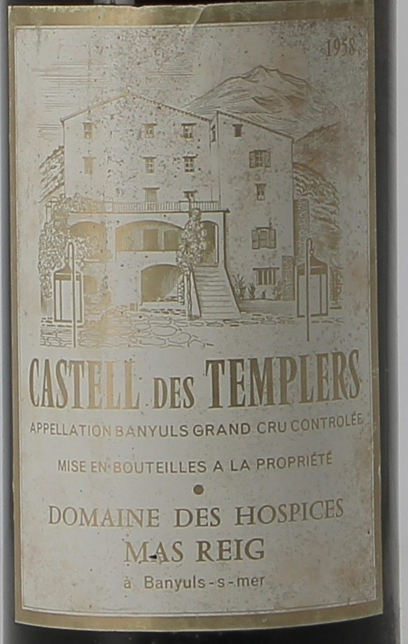 Domaine des Hospices Mas Reig Banyuls Grand Cru Castell des Templers 1958 AOC — wine label