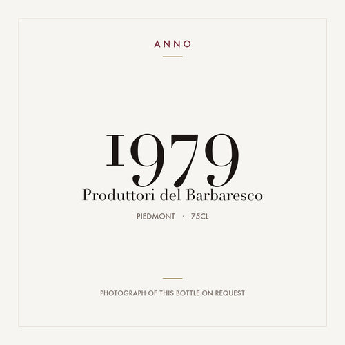 Produttori del Barbaresco 1979 0,75l, Piémont — carte millésime ANNO ; photo de la bouteille réelle disponible sur demande