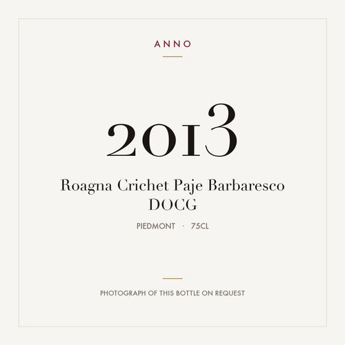 Roagna Crichet Paje Barbaresco 2013 DOCG 0,75l from Piedmont — ANNO vintage card; photograph of the actual bottle available on request