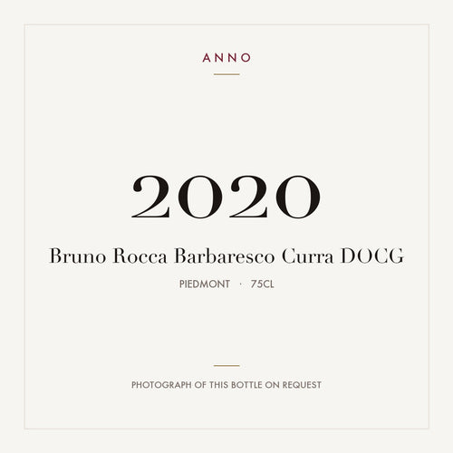 Bruno Rocca Barbaresco Curra 2020 DOCG 0,75l from Piedmont — ANNO vintage card; photograph of the actual bottle available on request