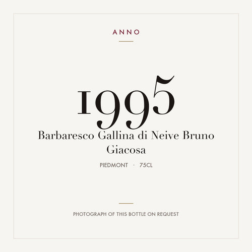 Bruno Giacosa Barbaresco Gallina di Neive 1995 DOCG 0,75l — ANNO-Jahrgangskarte; Foto der tatsächlichen Flasche auf Anfrage