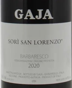 Gaja Barbaresco Sori San Lorenzo 2020 DOCG 0,75l — этикетка вина