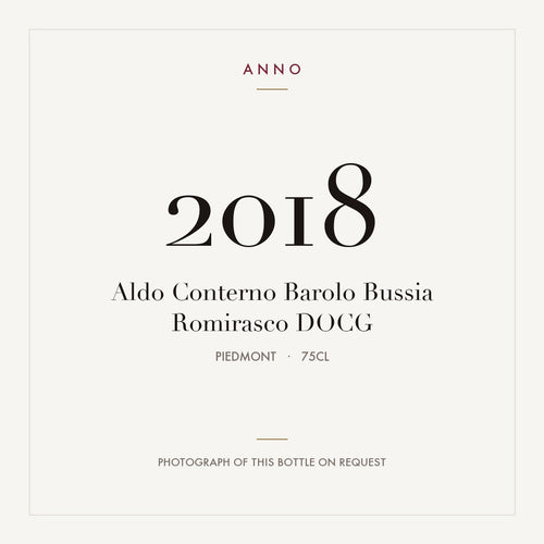 Aldo Conterno Barolo Bussia Romirasco 2018 DOCG 0,75l from Piedmont — ANNO vintage card; photograph of the actual bottle available on request