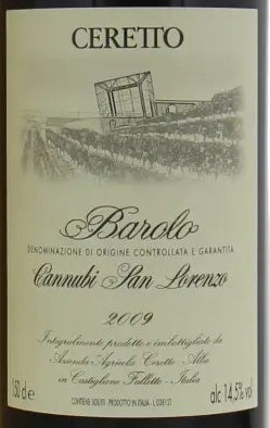 Ceretto Barolo Cannubi San Lorenzo 2009 DOCG 1,5l — etichetta del vino