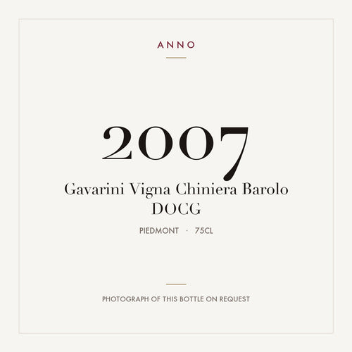 Gavarini Vigna Chiniera Barolo 2007 DOCG 0,75l from Piedmont — ANNO vintage card; photograph of the actual bottle available on request
