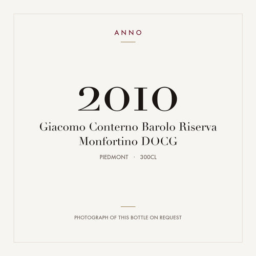 Giacomo Conterno Barolo Riserva Monfortino 2010 DOCG 3l, 皮耶蒙特 — ANNO 年份卡;實際酒瓶照片可應要求提供