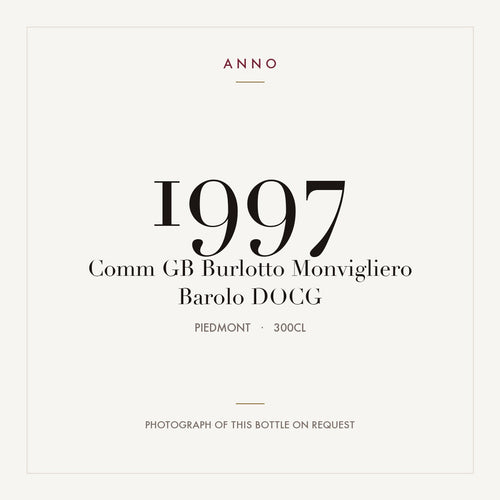 Comm GB Burlotto Monvigliero Barolo 1997 DOCG 3l from Piedmont — ANNO vintage card; photograph of the actual bottle available on request