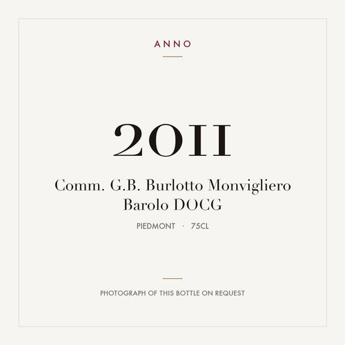 Comm. G.B. Burlotto Monvigliero Barolo 2011 DOCG 0,75l from Piedmont — ANNO vintage card; photograph of the actual bottle available on request