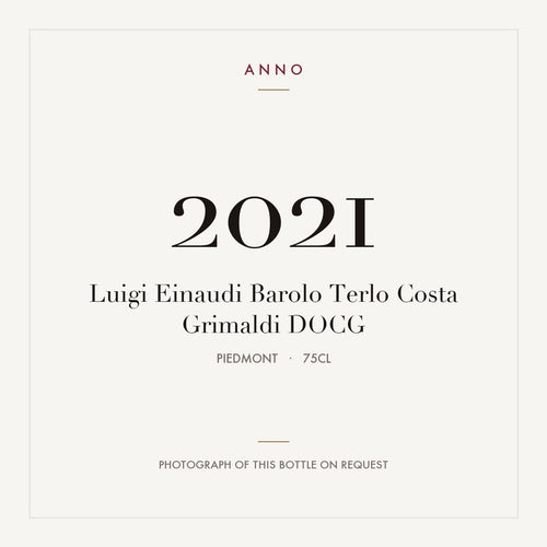 Luigi Einaudi Barolo Terlo Costa Grimaldi 2021 DOCG 0,75l from Piedmont — ANNO vintage card; photograph of the actual bottle available on request