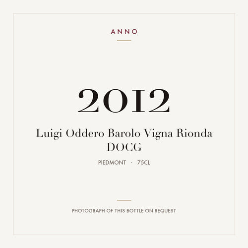 Luigi Oddero Barolo Vigna Rionda 2012 DOCG 0,75l from Piedmont — ANNO vintage card; photograph of the actual bottle available on request