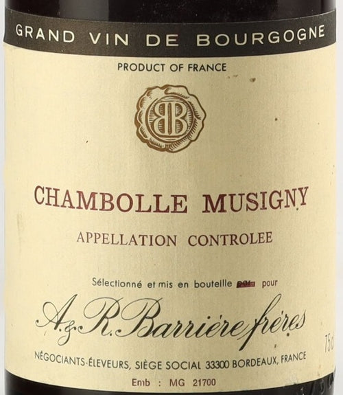 Barriere Chambolle Musigny 1982 0,75l — wine label, illustrative image