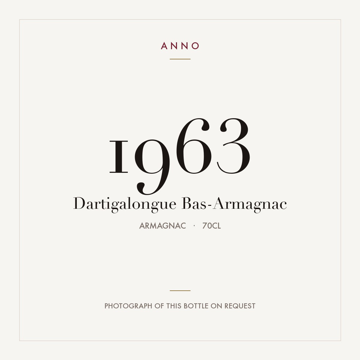 Dartigalongue Bas-Armagnac 1963 0,7l from Armagnac — ANNO vintage card; photograph of the actual bottle available on request