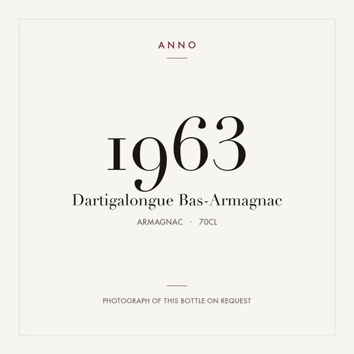 Dartigalongue Bas-Armagnac 1963 0,7l from Armagnac — ANNO vintage card; photograph of the actual bottle available on request