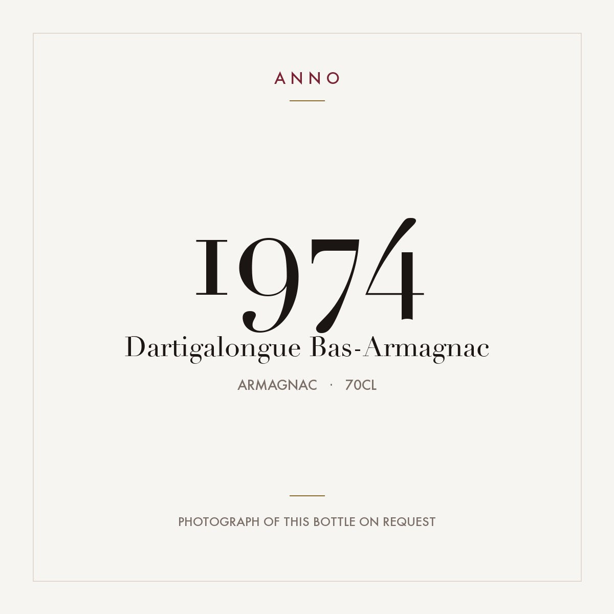 Dartigalongue Bas-Armagnac 1974 0,7l from Armagnac — ANNO vintage card; photograph of the actual bottle available on request