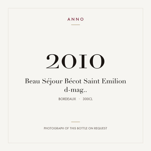 Chateau Beau-Sejour Becot Saint-Emilion 2010 AOC 3l — tarjeta de añada ANNO; foto de la botella real disponible bajo petición