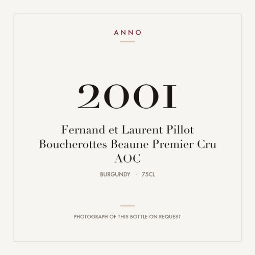 Fernand et Laurent Pillot Boucherottes Beaune Premier Cru 2001 AOC 0,75l from Burgundy — ANNO vintage card; photograph of the actual bottle available on request
