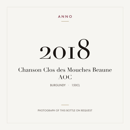 Chanson Clos des Mouches Beaune 2018 AOC 1,5l, Bourgogne — ANNO-jaargangkaart; foto van de echte fles op aanvraag