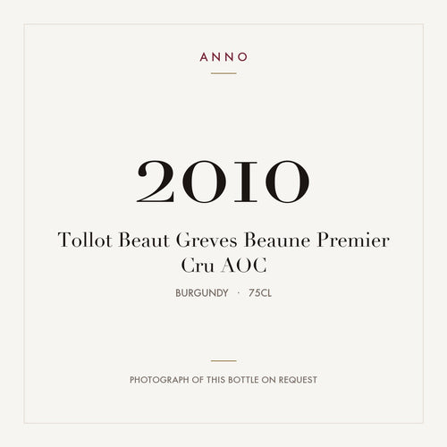Tollot Beaut Greves Beaune Premier Cru 2010 AOC 0,75l from Burgundy — ANNO vintage card; photograph of the actual bottle available on request
