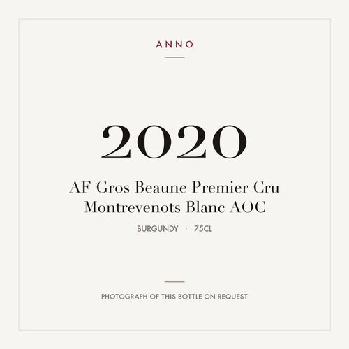 AF Gros Beaune Premier Cru Montrevenots Blanc 2020 AOC 0,75l from Burgundy — ANNO vintage card; photograph of the actual bottle available on request