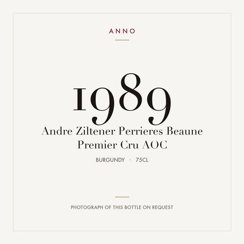 Andre Ziltener Perrieres Beaune Premier Cru 1989 AOC 0,75l from Burgundy — ANNO vintage card; photograph of the actual bottle available on request