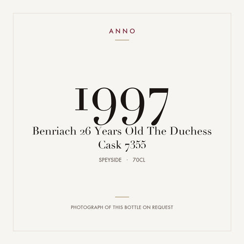 Benriach 26 Years Old The Duchess Cask 7355 1997 0,7l from Speyside — ANNO vintage card; photograph of the actual bottle available on request