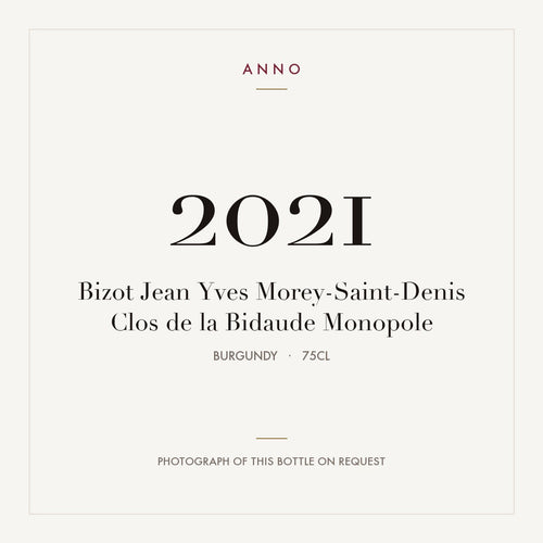 Bizot Jean Yves Morey-Saint-Denis Clos de la Bidaude Monopole 2021 0,75l from Burgundy — ANNO vintage card; photograph of the actual bottle available on request